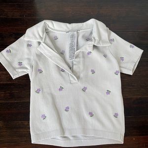 white and lavender flower zara top